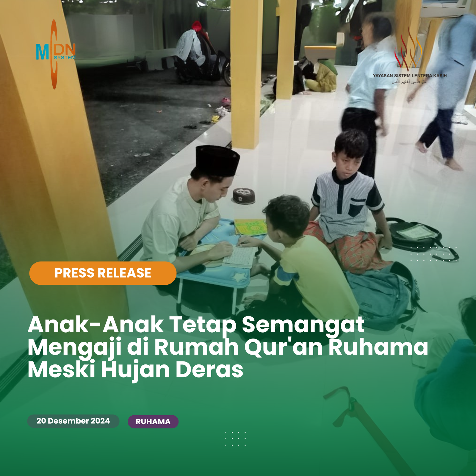 Anak-Anak Tetap Semangat Mengaji di Rumah Qur’an Ruhama Meski Hujan Deras